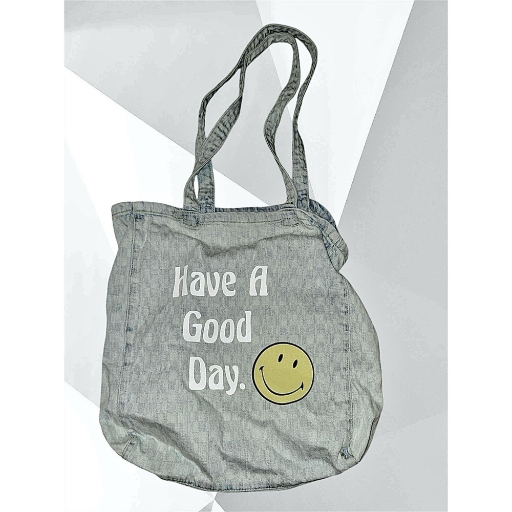 American Eagle Smiley Face Denim‎ Tote Bag Have A Good Day Y2K Aesthetic Blue AE